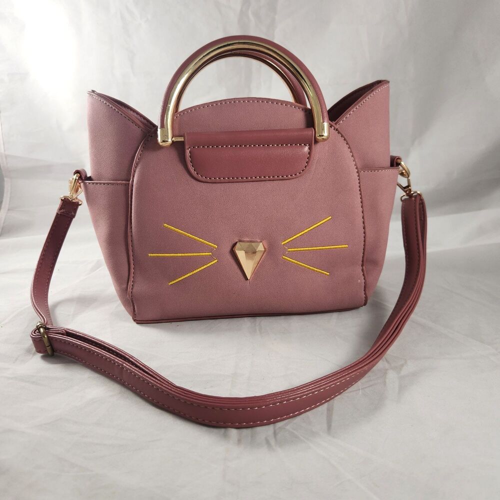 Pink Cat Ear Whisker Crossbody Satchel Purse Kawaii Faux Leather Top Handle Bag